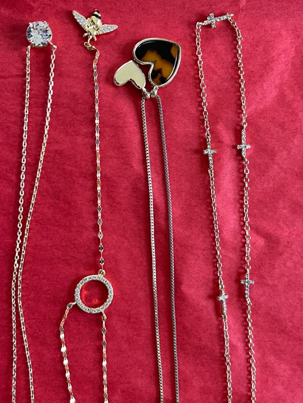 Layered Silver-Tone Necklace Set with Black Tortoiseshell Heart Accent